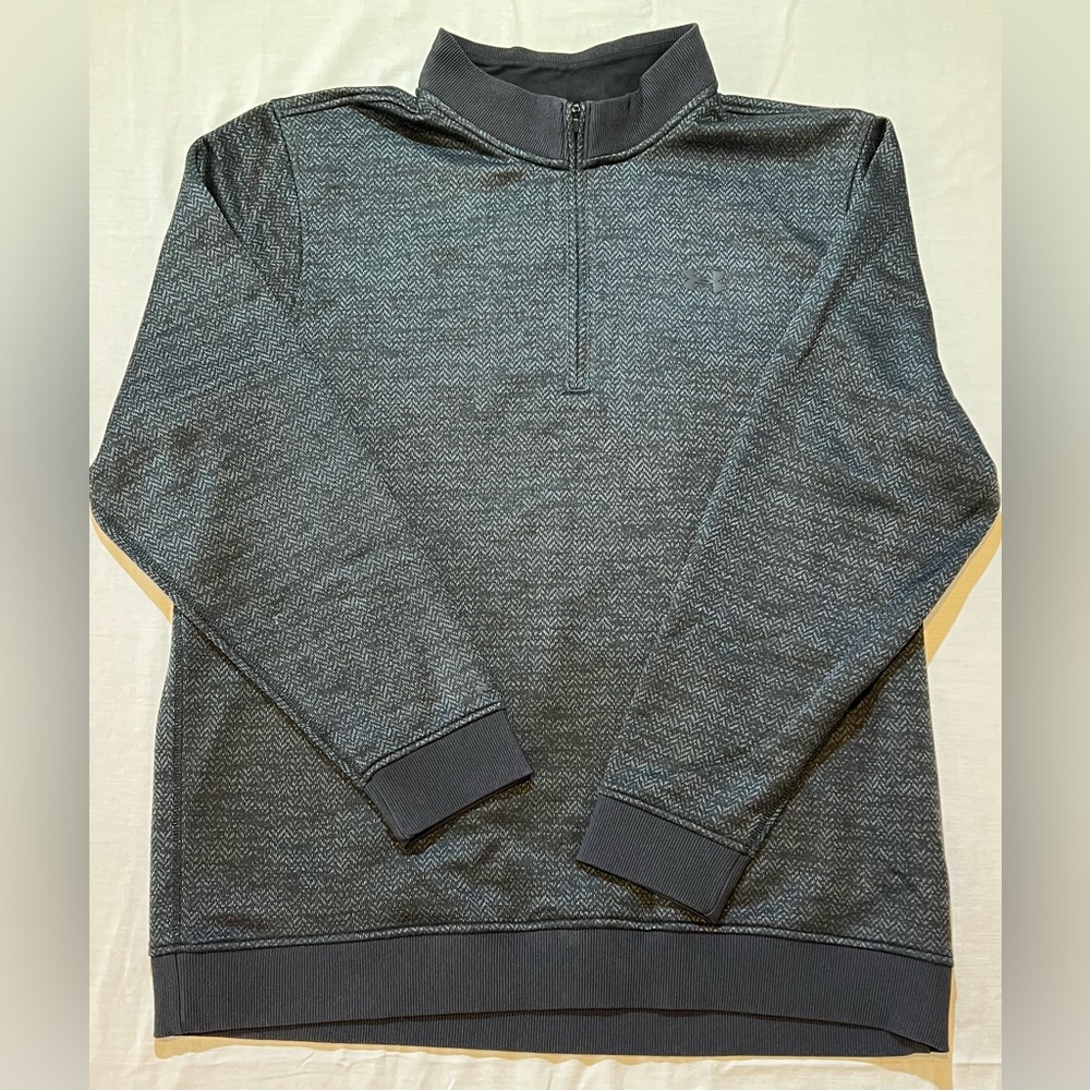 Under Armour Mens Cold Gear Pullover 1/4 Zip Fleece Loose Fit Gray/Black Size XL